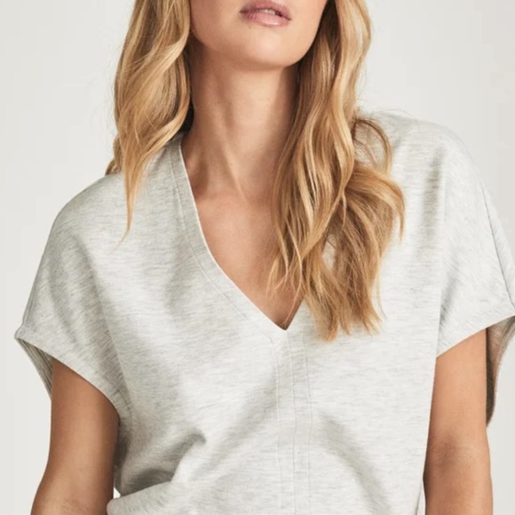 REISS   LACEY  COTTON WOOL BLEND JERSEY MINI DRESS GREY MELANGE - Picture 2 of 6